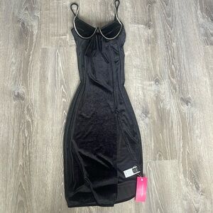 SHEIN Sweetina Women's Rhinestone Embellished High Slit Spaghetti Strap Dress